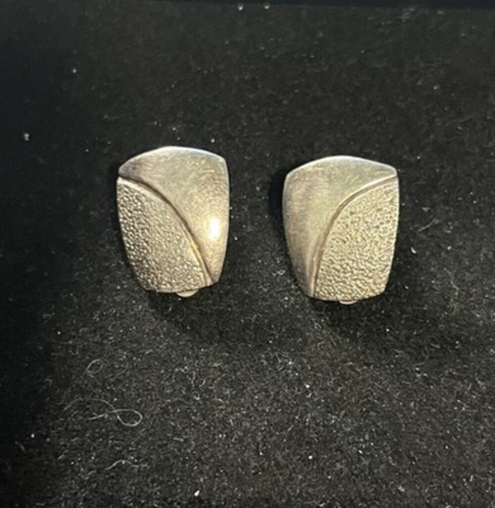 Vintage Sterling Silver Pave Clip On Earring. Very Elegant . Marked 925